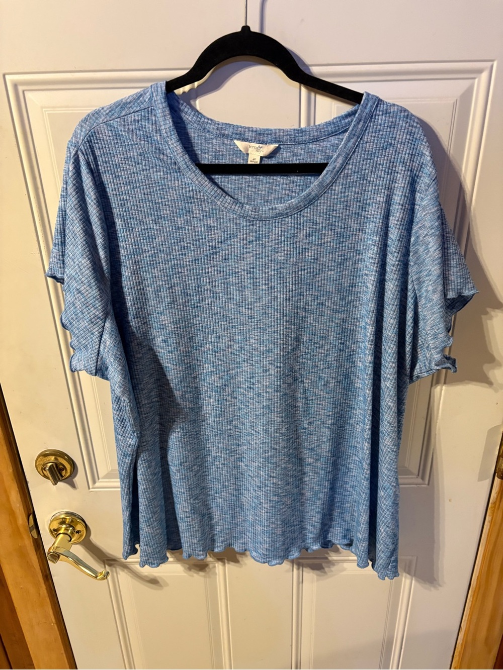 Terra & Sky Light Blue Ribbed Short-Sleeve Top Size 3X